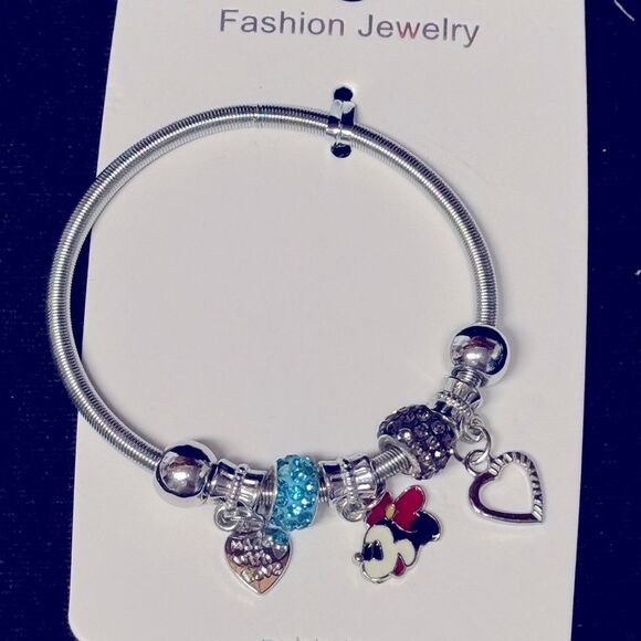 Fashion Jewelry Silver and Multicolored Minnie Charm Stretch Bracelet - Picture 2 of 2